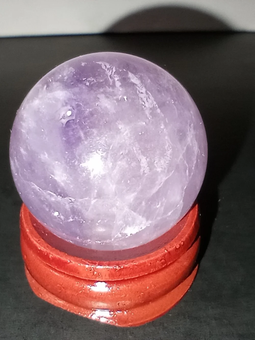 Amethyst Display Sphere with Wooden Stand - Purple Crystal Accent